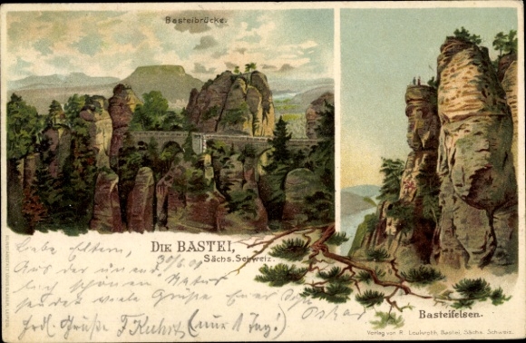 Chromo-Litho Lohmen in the Elbe Sandstone Mountains, Bastei, Bastei Rock, Bastei Bridge