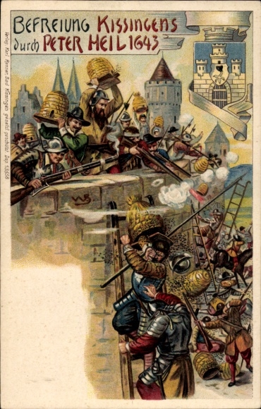 Künstler Ak Scheuermann, Bad Kissingen Unterfranken, Befreiung Kissingens durch Peter Heil 1643