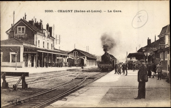 Postcard Chagny Saône et Loire, The Station, Bahnhof, Dampflok