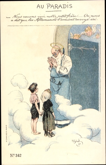 Artist PC Gerbault, H., Two children stand in front of the gate to heaven, Peter