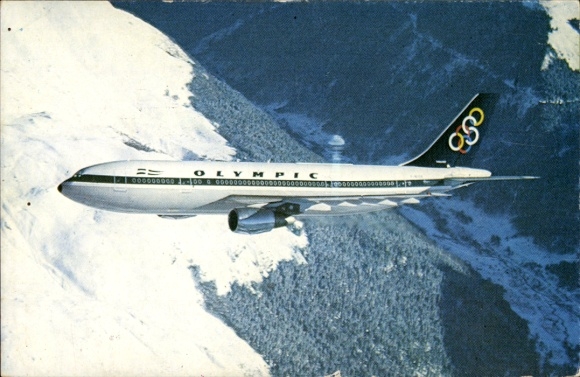 Postcard Greek passenger aircraft, Airbus A300, Olympic Airways