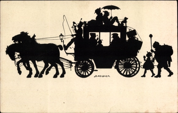 Paper cut PC Madlener, Josef, leisurely ride, carriage, hiker