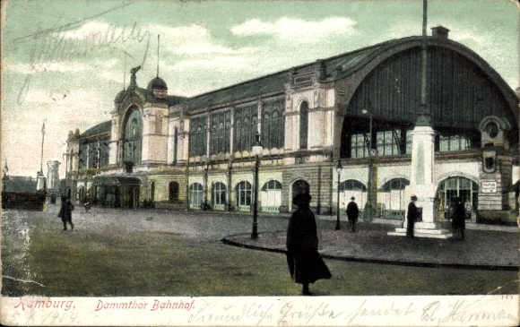 Postcard Hamburg Eimsbüttel Rotherbaum, Dammtor station, street side
