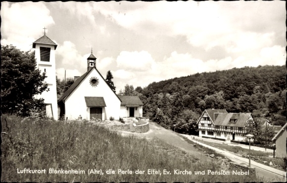 Postcard Blankenheim an der Ahr Eifel, climatic health resort, Protestant church, Pension Nebel