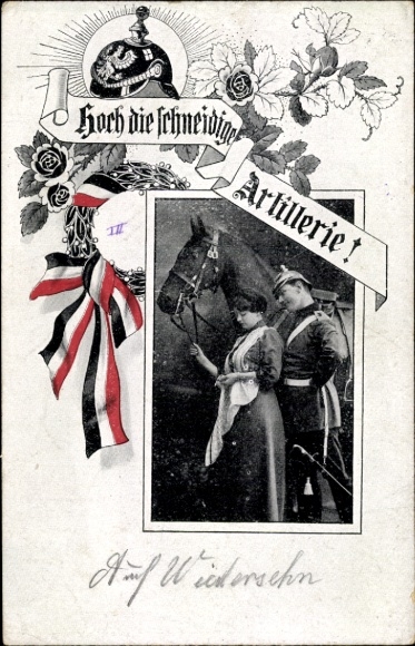 Passepartout Ak Hoch lebe die schneidige Artillerie, Soldat in Uniform, Frau, Soldatenliebe