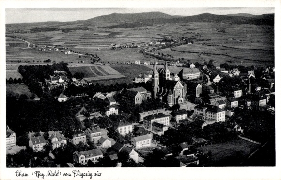 Postcard Cham in the Upper Palatinate, aerial photograph