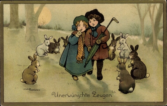 Künstler Ak Parkinson, E., Unerwünschte Zeugen, Kinder, Hasen