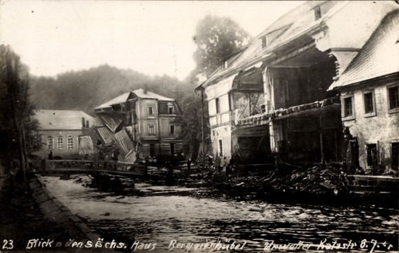 foto Ak Berggießhübel in Saksen, stormramp 7 augustus 1927