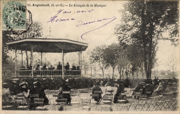 Ak Argenteuil Val d'Oise, Kiosk der Musik, Menschen in Parkanlagen, Bäume, Sitzgelegenheiten, Mus