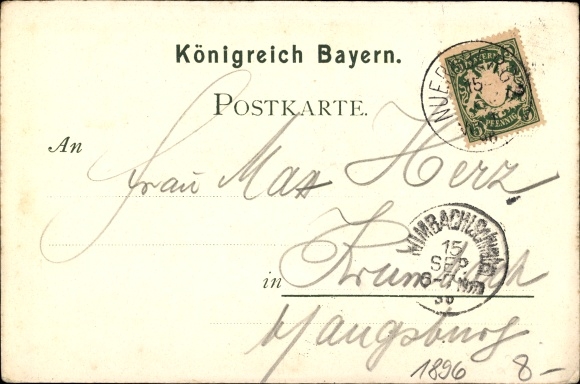 Chromo-Litho Nuremberg, Bavaria. National Exhibition 1896, State. Institutions, army museum, Kulmbacher beer hall