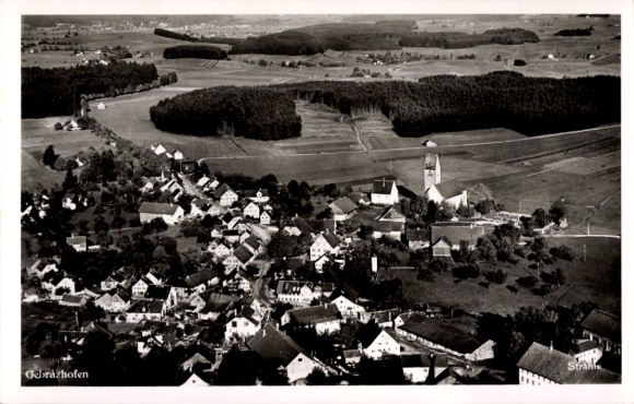 Postcard Gebrazhofen Leutkirch im Allgäu Württemberg, aerial photograph