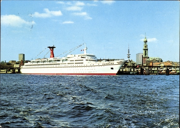 Postcard Hamburg, TS Hamburg, Michaeliskirche, TV tower, Hamburg Atlantic Line