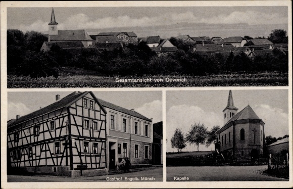 Postcard Oeverich Leimersdorf Rheinland Pfalz, Chapel, Gasthof, Total view