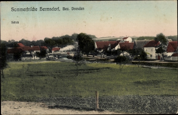 Ak Hermsdorf Ottendorf Okrilla Sachsen, Gesamtansicht, Schloss