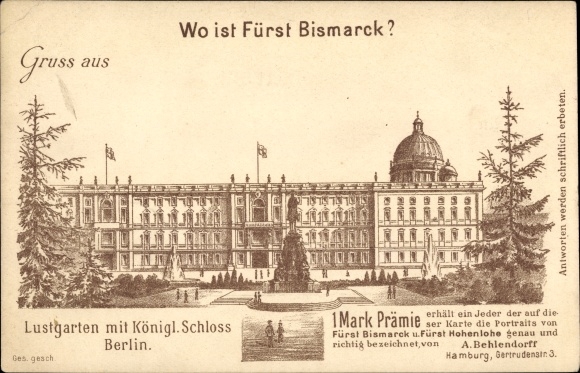 Chromo-Litho Berlin Mitte, Lustgarten, Schloss, search image, where is Prince Bismarck