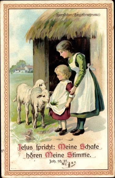 Postcard Happy New Year, Joh. 10 27, My sheep hear My voice