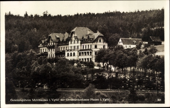 Postcard Mühlhausen Bad Elster in Vogtland, convalescent home of the local health insurance company Plauen