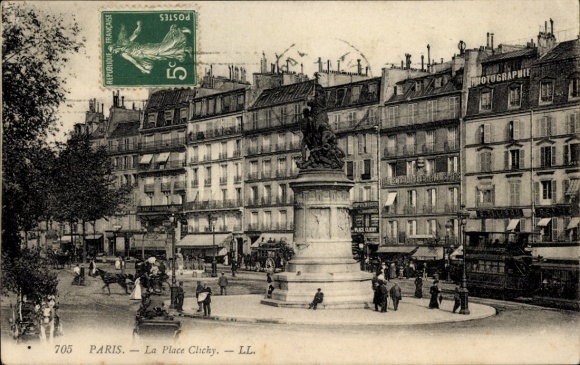 Ansichtkaart Parijs XVII., Place Clichy, monument