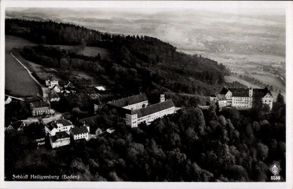 Postcard Heiligenberg in Baden, aerial photograph, castle