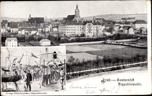 Postcard Dippoldiswalde in the Ore Mountains, Gauturnfest, general view