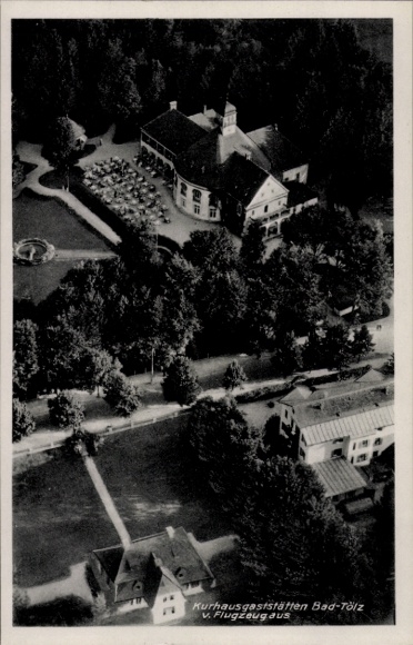 Postcard Bad Tölz in Upper Bavaria, Kurhausgaststätten Bad Tölz from the plane