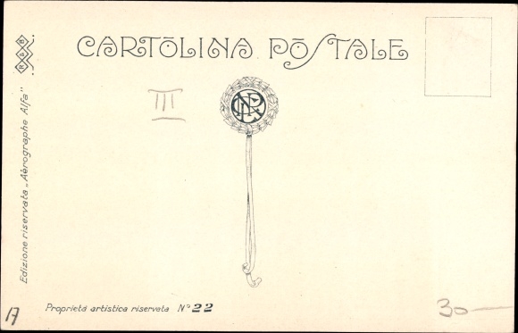 Artist Postcard Engel hands a twig to a woman in a coat