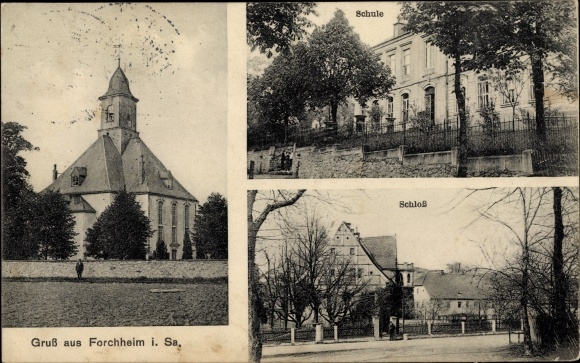Ak Forchheim Pockau Lengefeld im Erzgebirge, Gruß aus Forchheim, Schloß, Schule