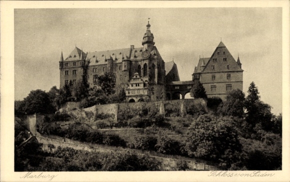 Postcard Marburg an der Lahn, Castle von Tiden, architecture, black and white photo