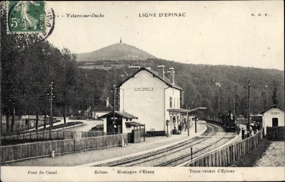 KP Velars sur Ouche Côte-d'Or, stacja kolejowa, od strony torów, Ecluse, Pont du Canal