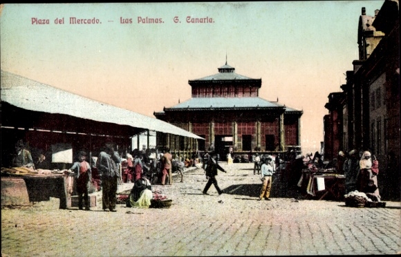 Postcard Las Palmas de Gran Canaria Canary Islands, market, Plaza del Mercado, buildings, people, ...