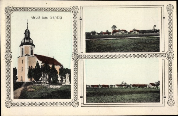 Ak Ganzig Liebschützberg in Saksen, kerk, uitzicht op de plaats