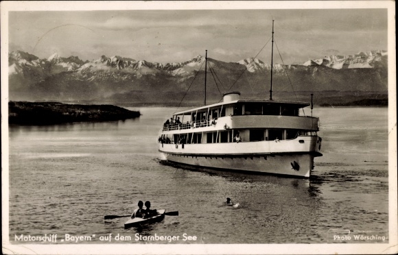 Postcard Motorschiff Bavaria on Lake Starnberg, Berge