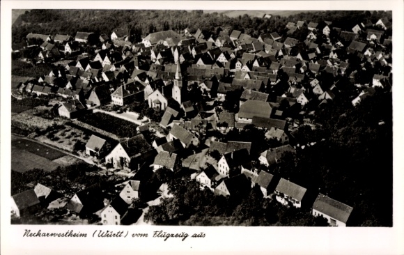 Ak Neckarwestheim Baden Württemberg, Neckarwestheim (Württ) vom Flugzeug aus