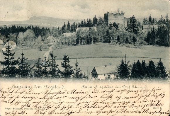 Postcard Schwand Weischlitz in Vogtland, village and ruins of Burgsteine