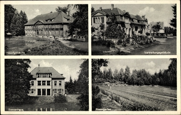 Postcard Tiefenbrunn Rosdorf Lower Saxony, state sanatorium Rasemühle, rose garden, sun house