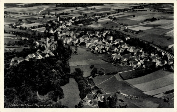 Postcard Brettenfeld Rot am See Württemberg, aerial view of houses, fields, trees