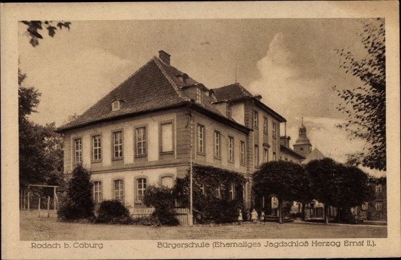 Ak Rodach Oberfranken, burgerschool, voormalig jachthuis