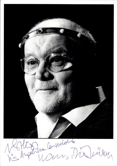 Postcard actor Hans Dieter Hüsch, crown, portrait, autograph