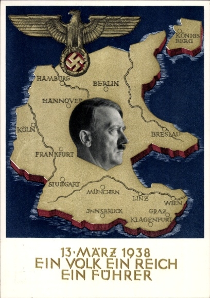 Postal stationery Postcard Klein, One People, One Reich, One Führer, Anschluss of Austria 1938, Greater Germany