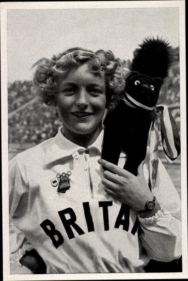 Collection picture Olympia 1936, swimmer Ruthley Moris-Hancock, talisman, soft toy black cat