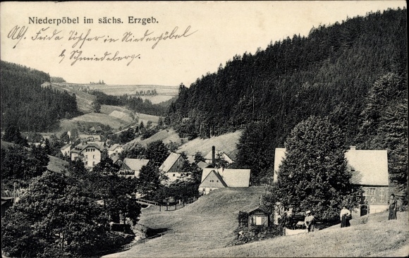Postcard Niederpöbel Schmiedeberg in the Erzgebirge, partial view