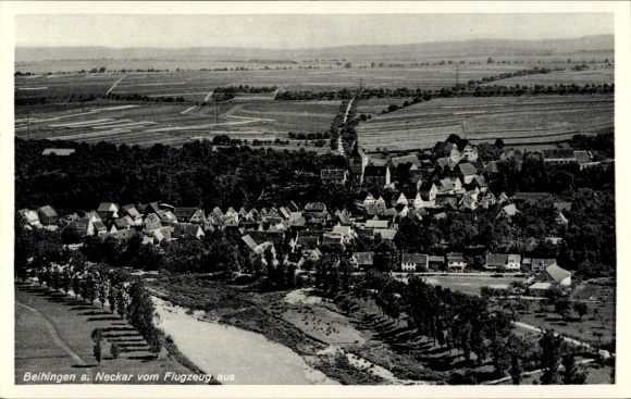 Ak Beihingen Freiberg am Neckar, luchtfoto van Beihingen, landschap, huizen, rivieren, velden