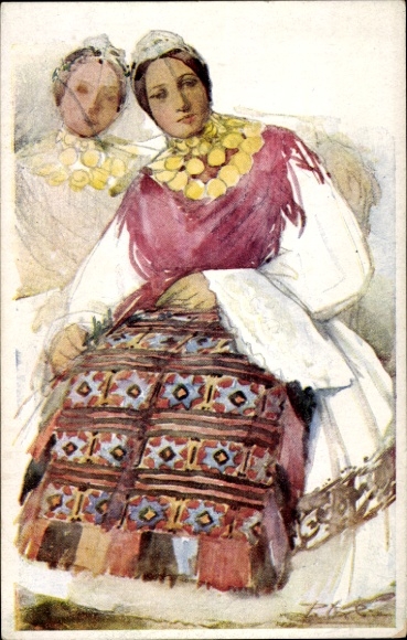 Artist Postcard Orlic, P., Young Bride from Ivankovo, Croatia
