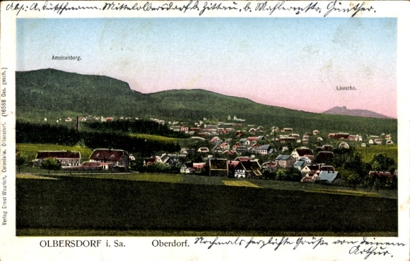 Postcard Olbersdorf in Saxony, general view, listening, ant mountain