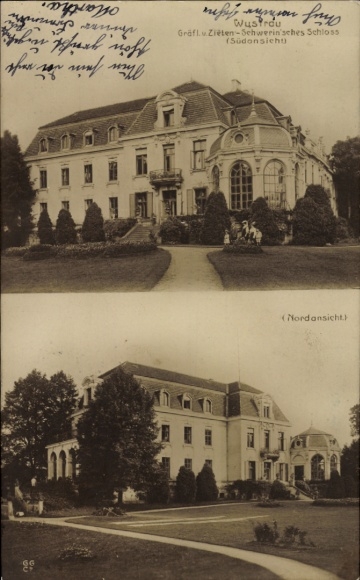 Postcard Wustrau Altfriesack Fehrbellin in Brandenburg, castle of Count von Zieten, south and north...