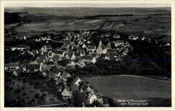 Postcard Ellwangen an der Jagst Württemberg, aerial photo of r style, clear view, agricultural area