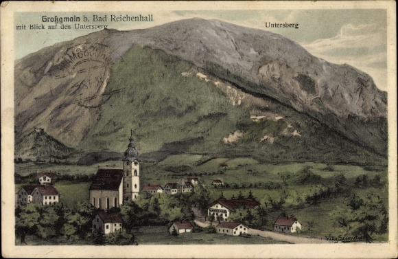Artist PC Steinetser, Willy, Großgmain in Salzburg, view of the Untersberg, Gasthof Kaiser Karl