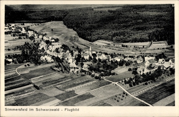 Postcard Simmersfeld in the Black Forest, aerial view of the Black Forest, rural surroundings