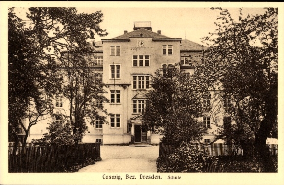 Postcard Coswig in Saxony, School