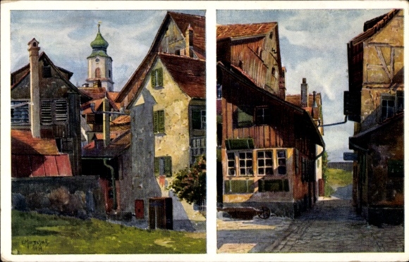 Artist Postcard Marschall, V., Lindau in Lake Constance, Gerberschänzle